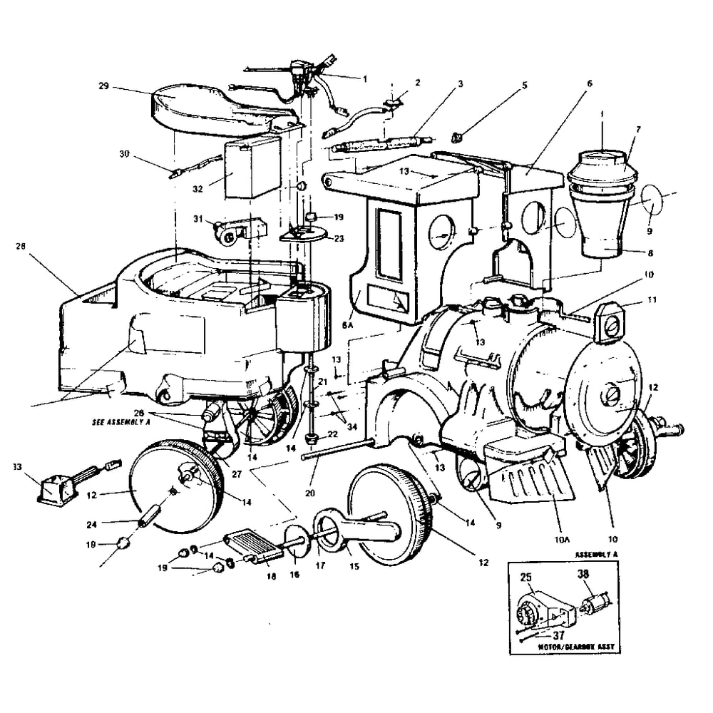 Replacement Parts Diagram and Parts List for 7283  Power Wheels Ride-On Cars